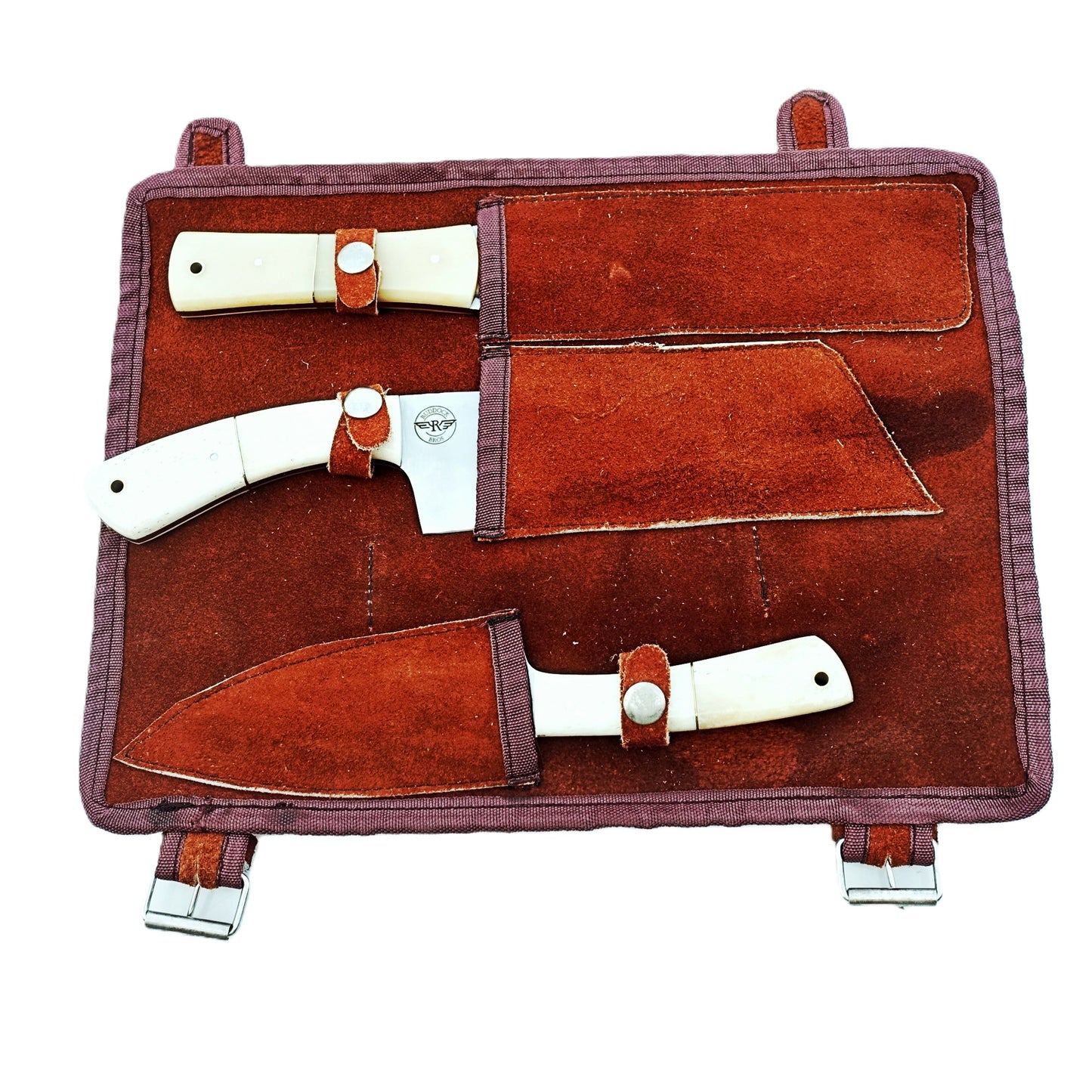 Ruddock Bros 3 piece carving set with natural bone handles and stainless Steel blades Ruddock El Paso Texas