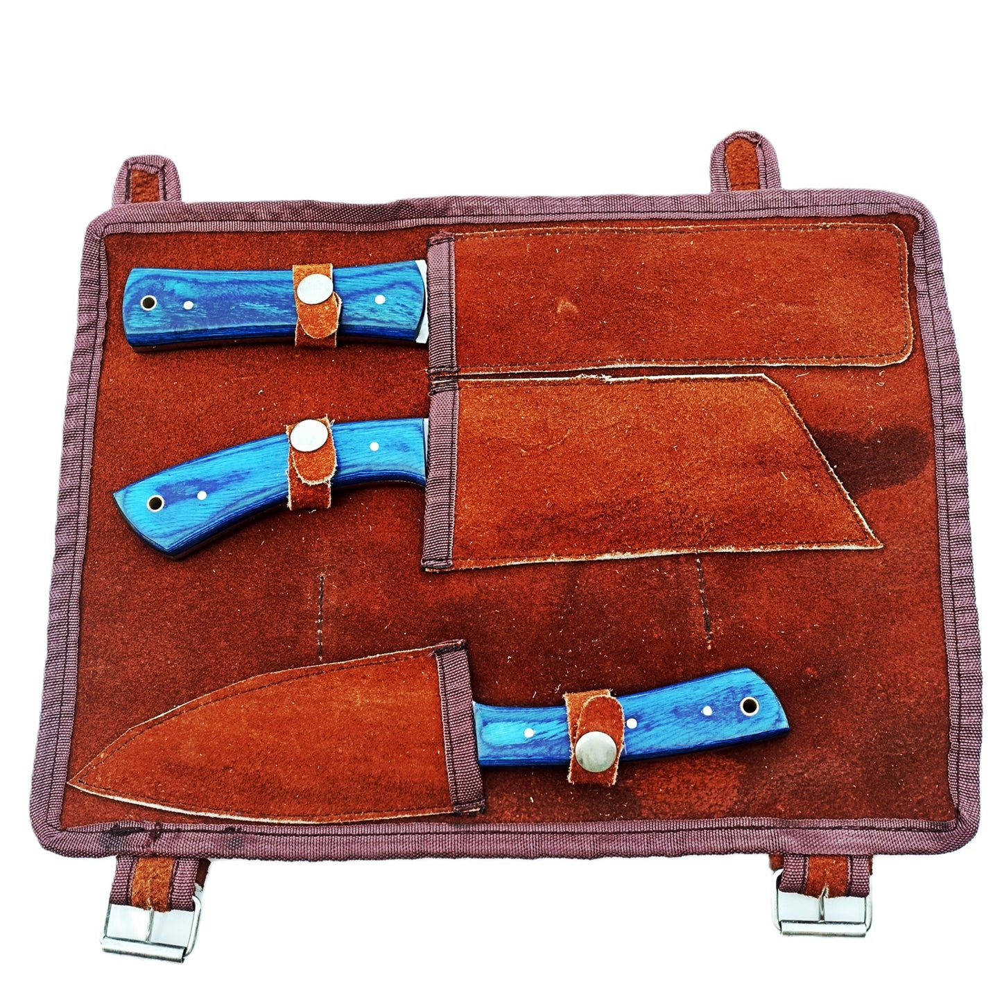 Ruddock Bros 3 piece carving set with blue hardwood handles and stainless Steel blades Ruddock El Paso Texas