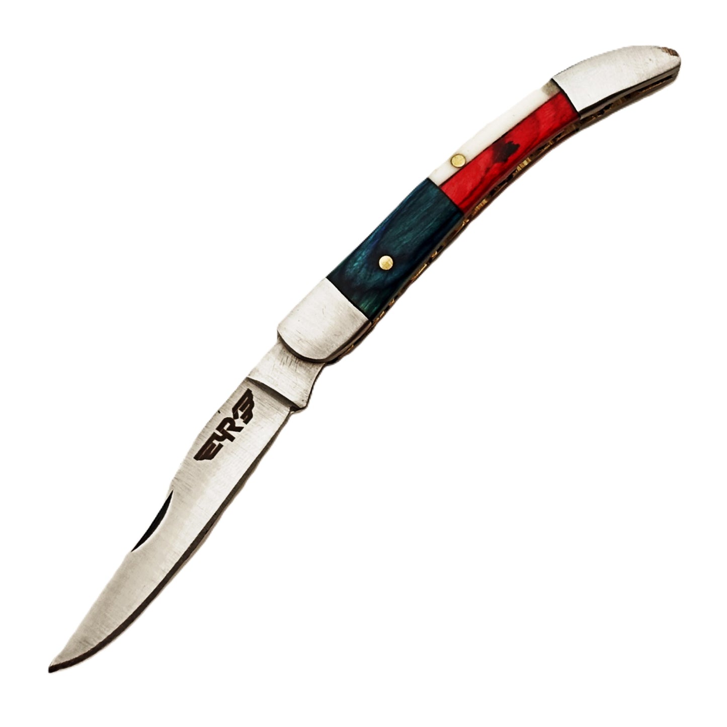Ruddock Bros slim folding pocket knife with natural bone and hardwood handle and stainless steel blade and leather sheath Ruddock El Paso Texas