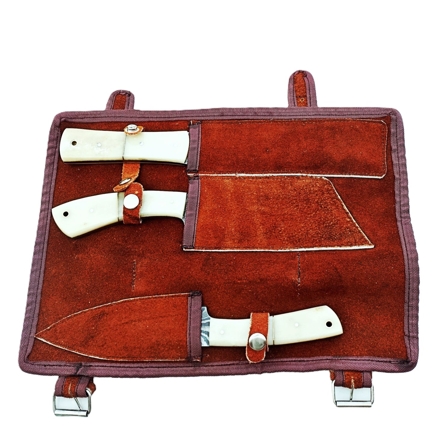 Ruddock Bros 3 piece carving set with natural bone handles and Damascus Steel blades Ruddock El Paso Texas