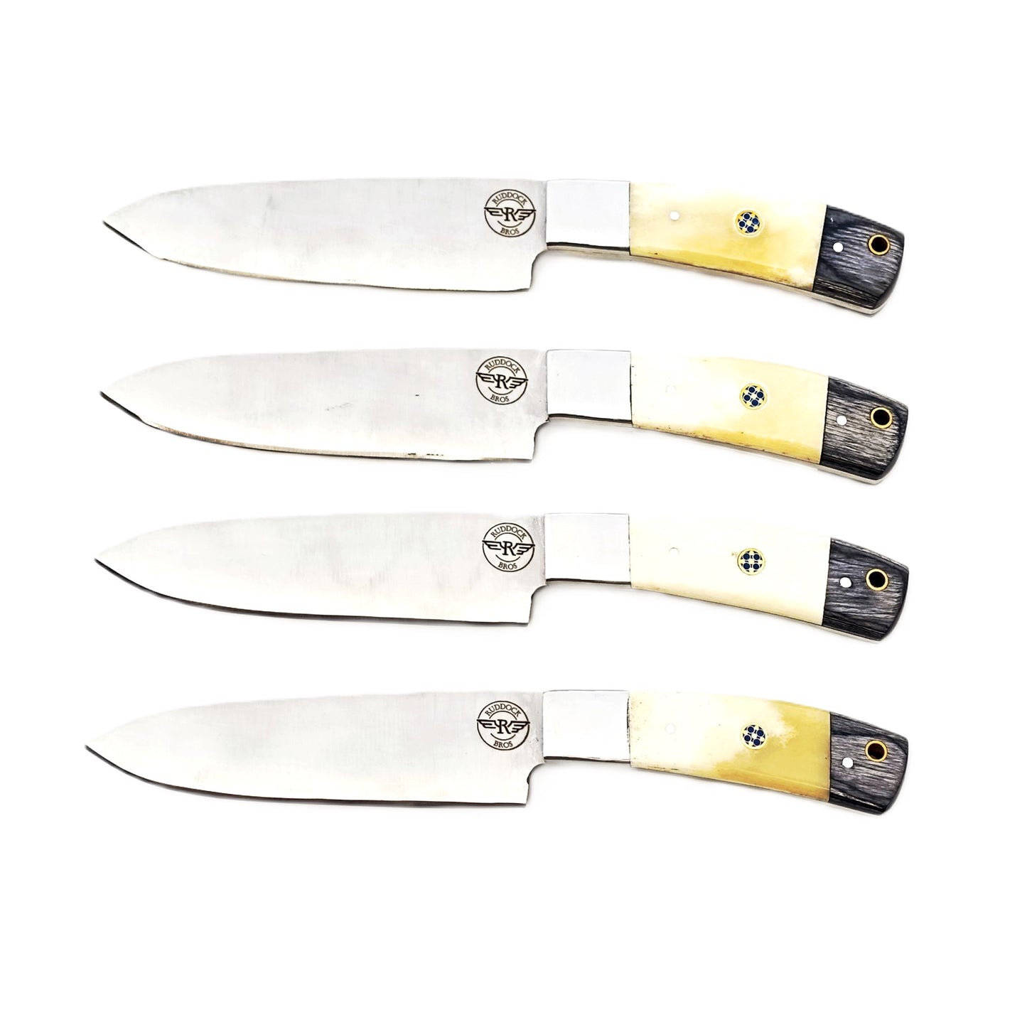 Ruddock Bros 4 piece steak knife set with natural horn and hardwood handle and stainless steel blade Ruddock El Paso Texas