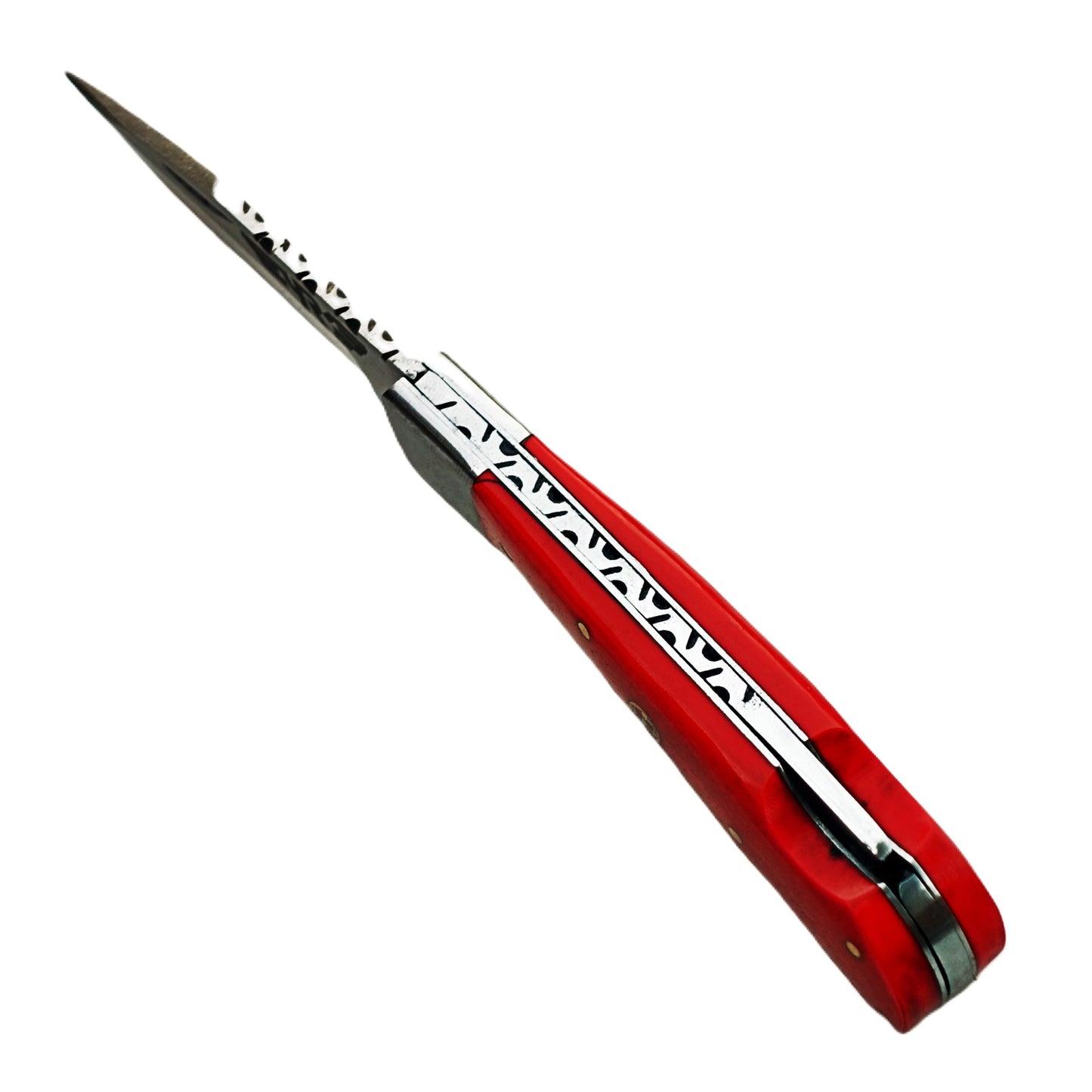 Ruddock Bros folding knife with plastic resin handle red with stainless steel blade with leather sheath Ruddock El Paso Texas