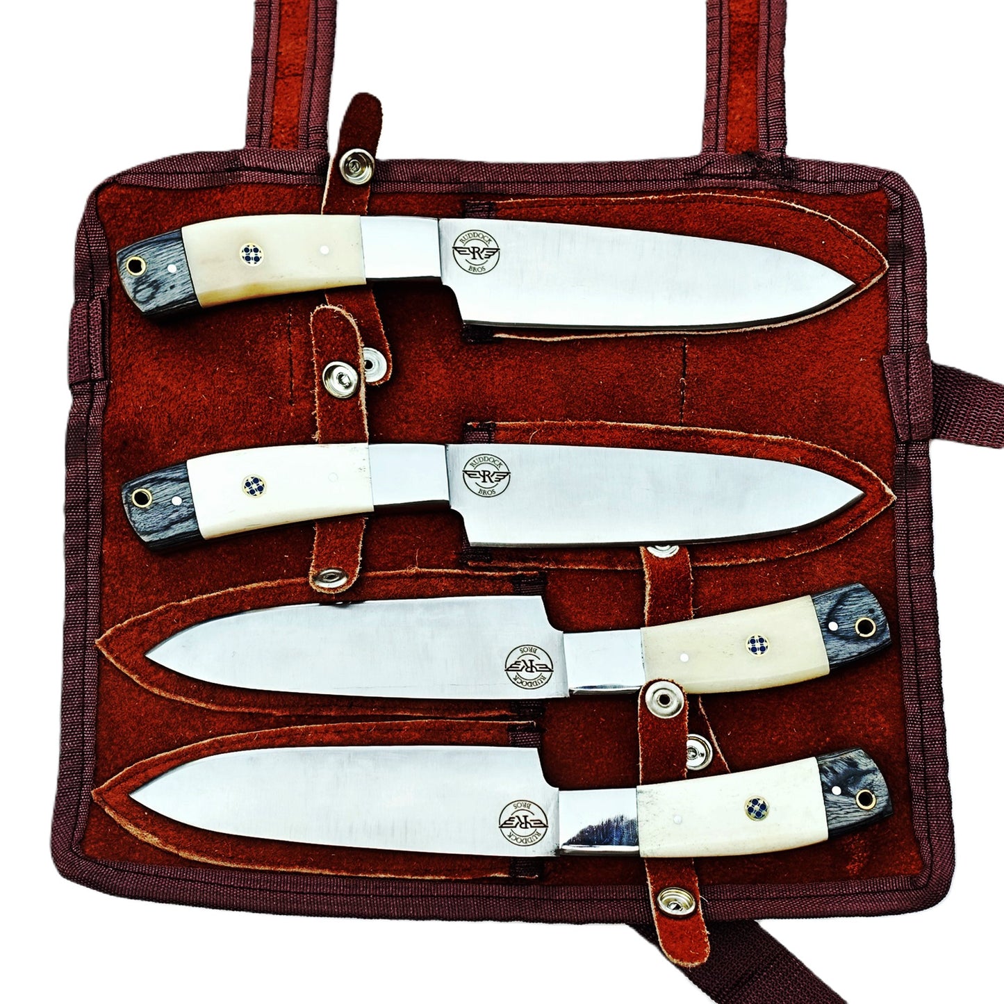 Ruddock Bros 4 piece steak knife set with natural horn and hardwood handle and stainless steel blade Ruddock El Paso Texas