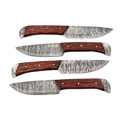 Ruddock Bros 4 piece steak knife set with natural brown hardwood handle and Damascus steel blade Ruddock El Paso Texas