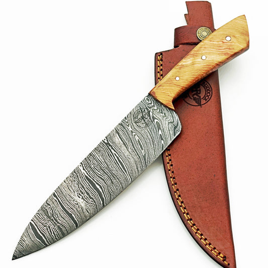 Ruddock Bros - Olivewood Chef Knife - Damascus Steel - 12"