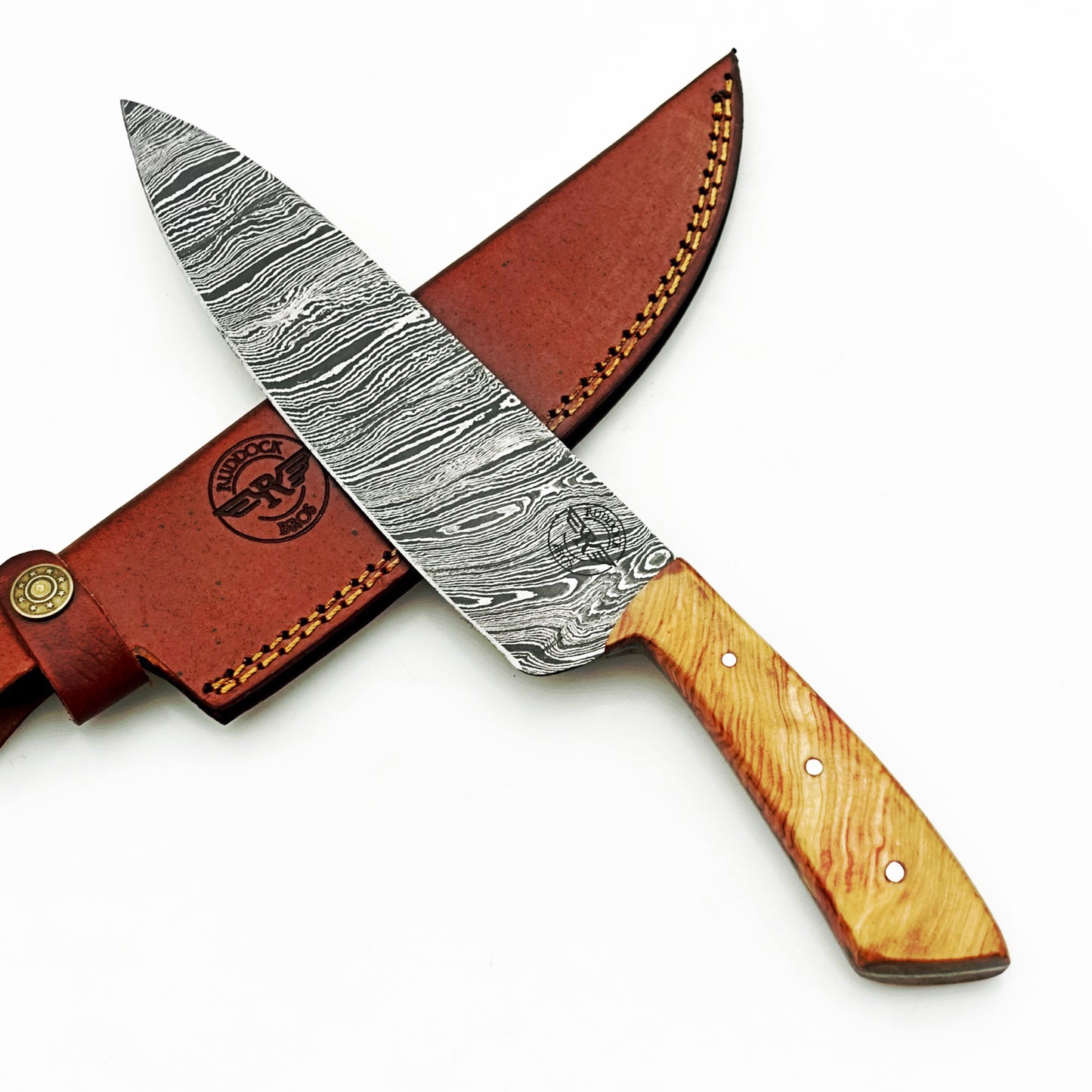Ruddock Bros - Olivewood Chef Knife - Damascus Steel - 12"