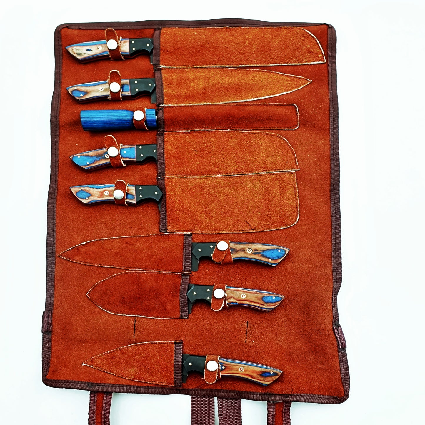 Blackened High Carbon Steel 7 piece knife set with wooden handles by Ruddock Bros El Paso Texas Ruddock Shirts