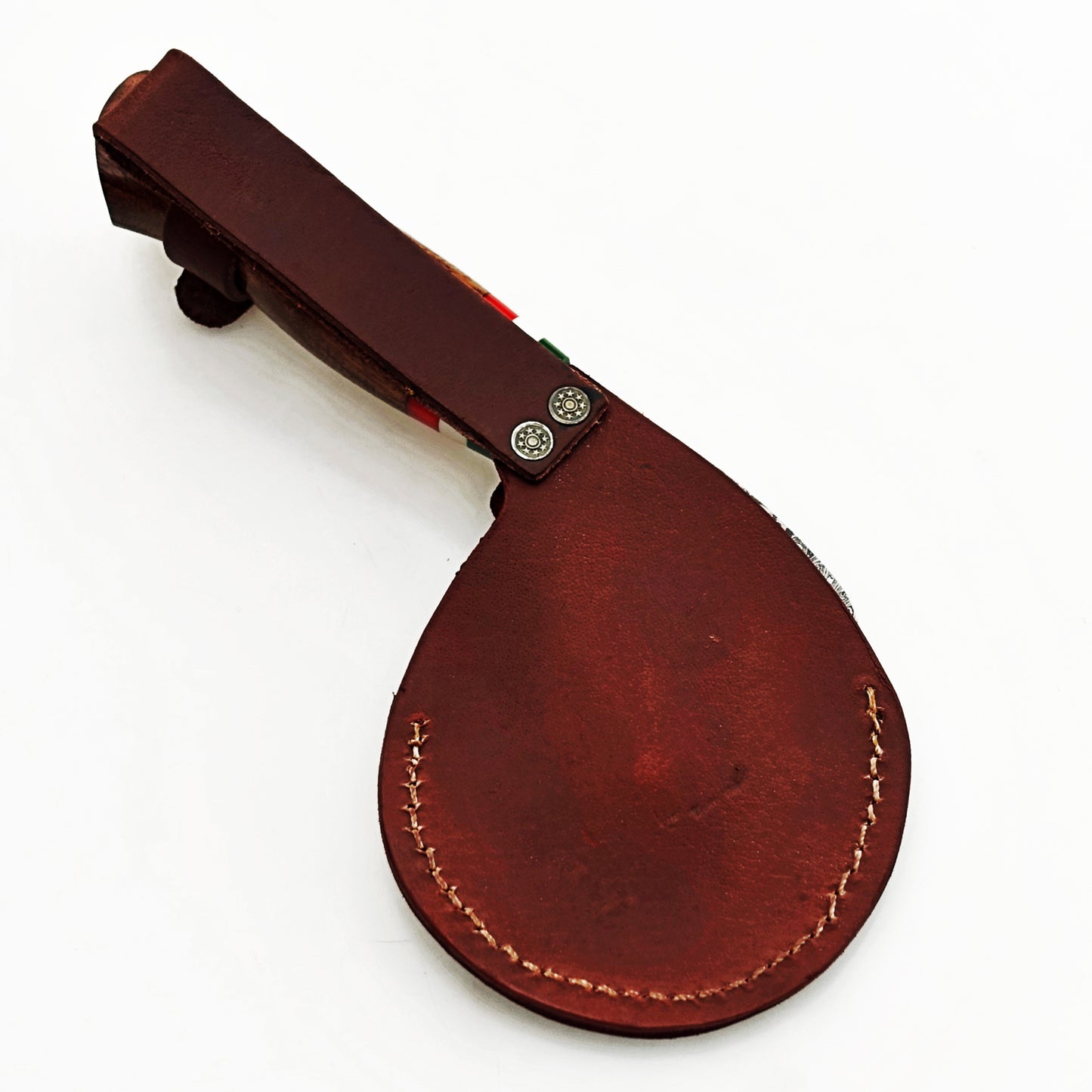 Damascus Steel Pizza Cutter with hardwood handle by Ruddock Bros El Paso Texas USA Ruddock Shirt