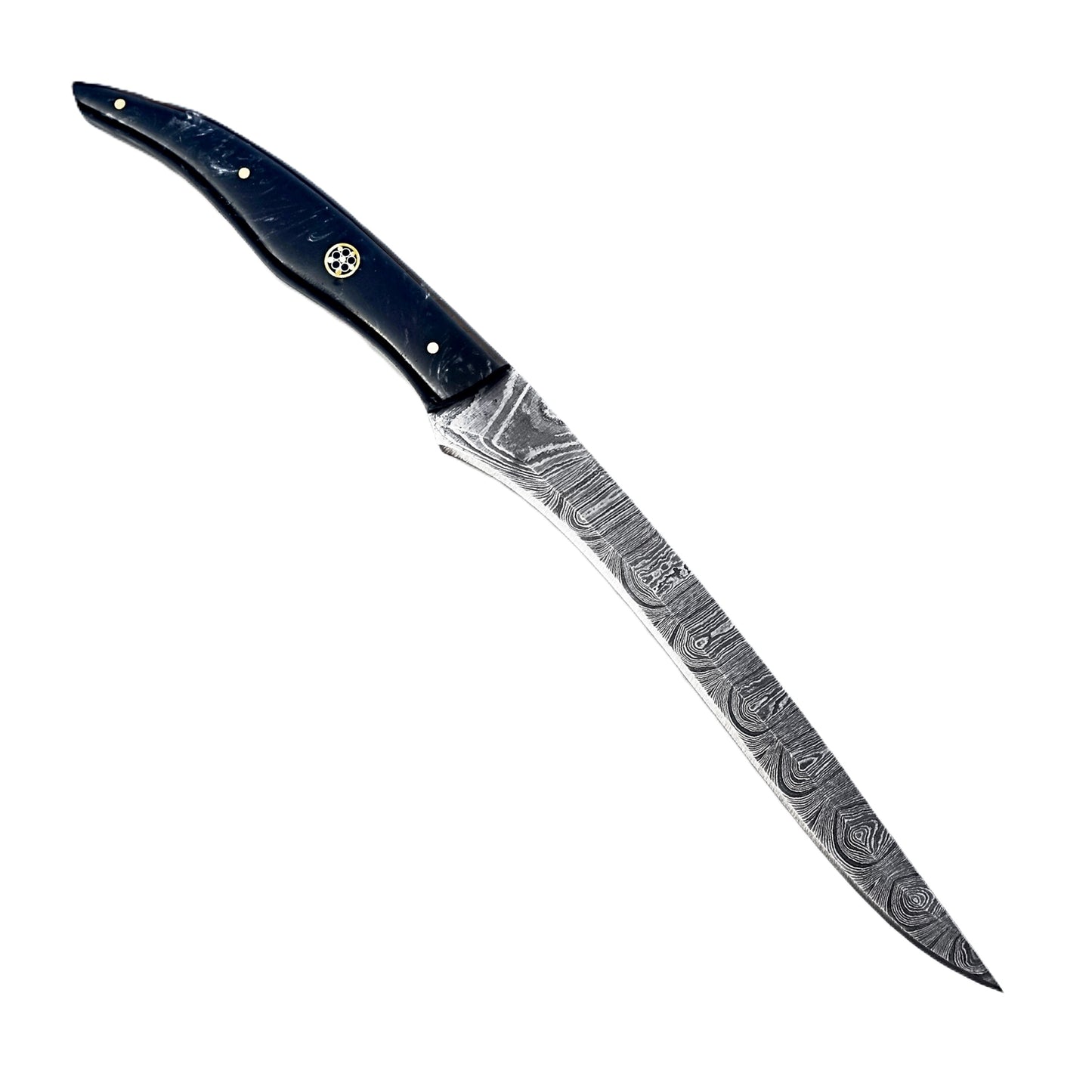 Fillet knife by Ruddock Bros with resin handle and Damascus steel blade