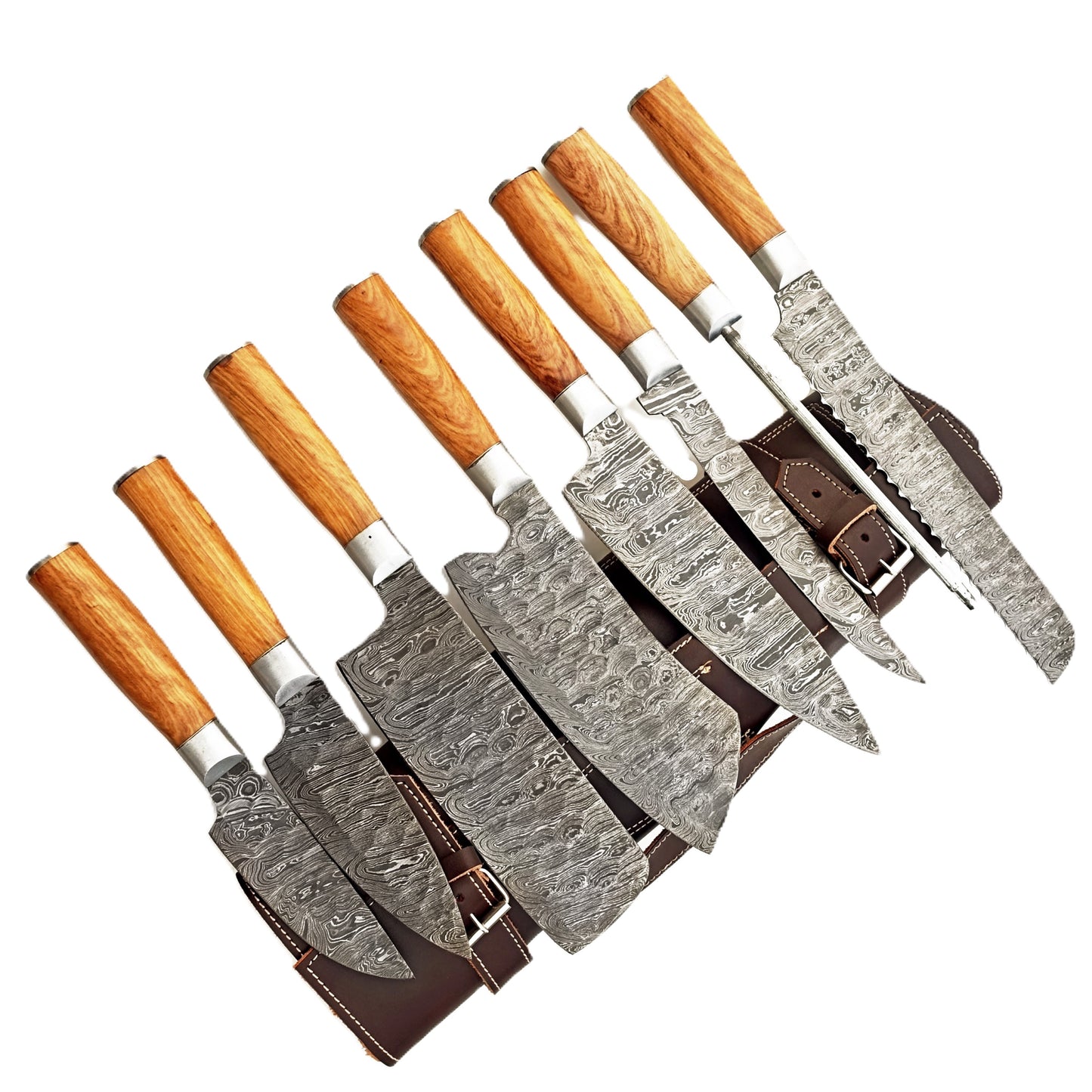 Ruddock Bros - Olive Wood Grilling Knife Set - Damascus Steel