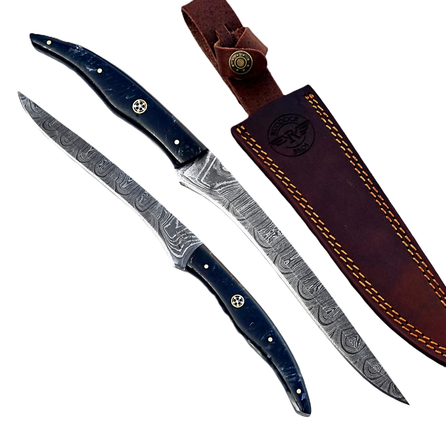 Fillet knife by Ruddock Bros with resin handle and Damascus steel blade