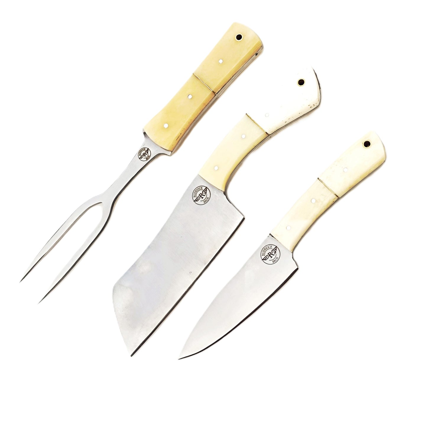 Ruddock Bros 3 piece carving set with natural bone handles and stainless Steel blades Ruddock El Paso Texas