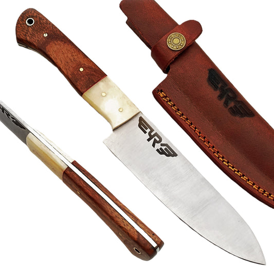 Stainless Steel Chef knife with hardwood and bone handle by Ruddock Bros El Paso Texas USA Ruddock Shirt