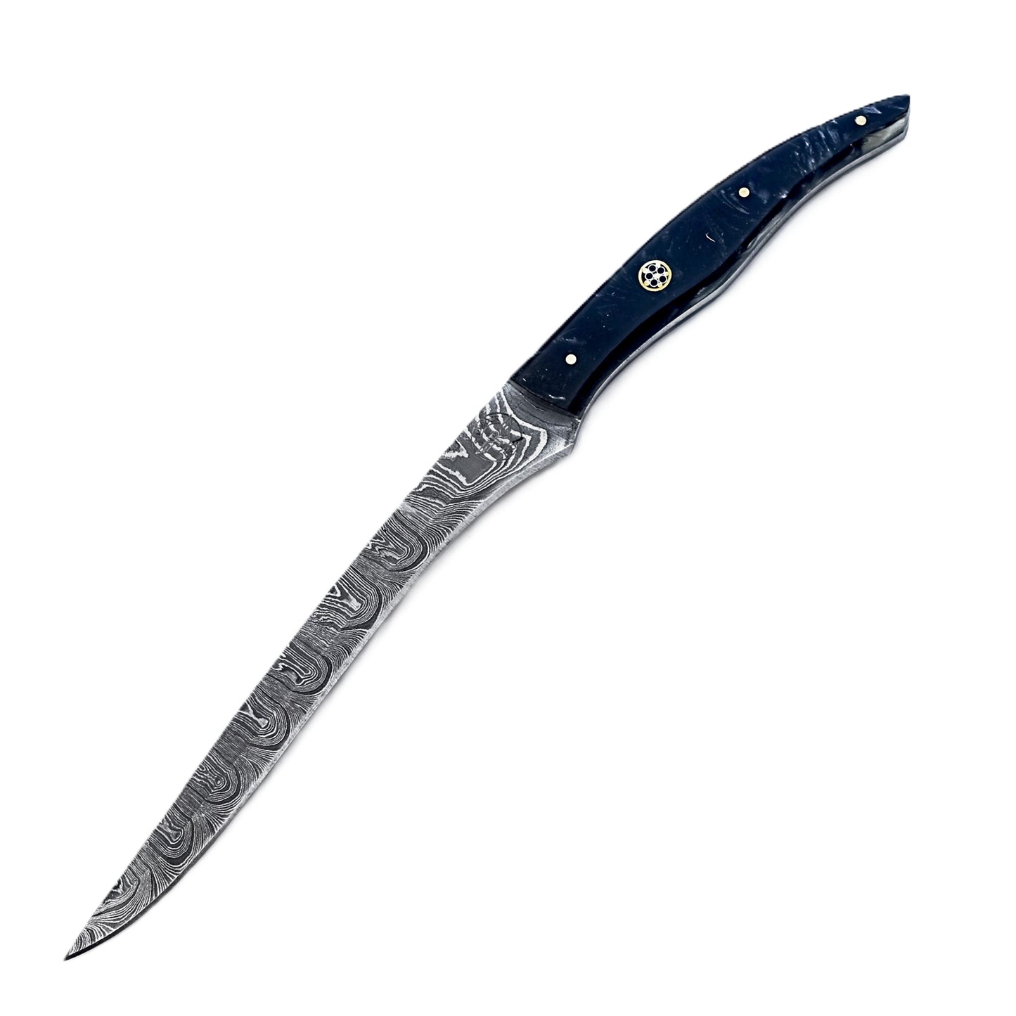 Fillet knife by Ruddock Bros with resin handle and Damascus steel blade