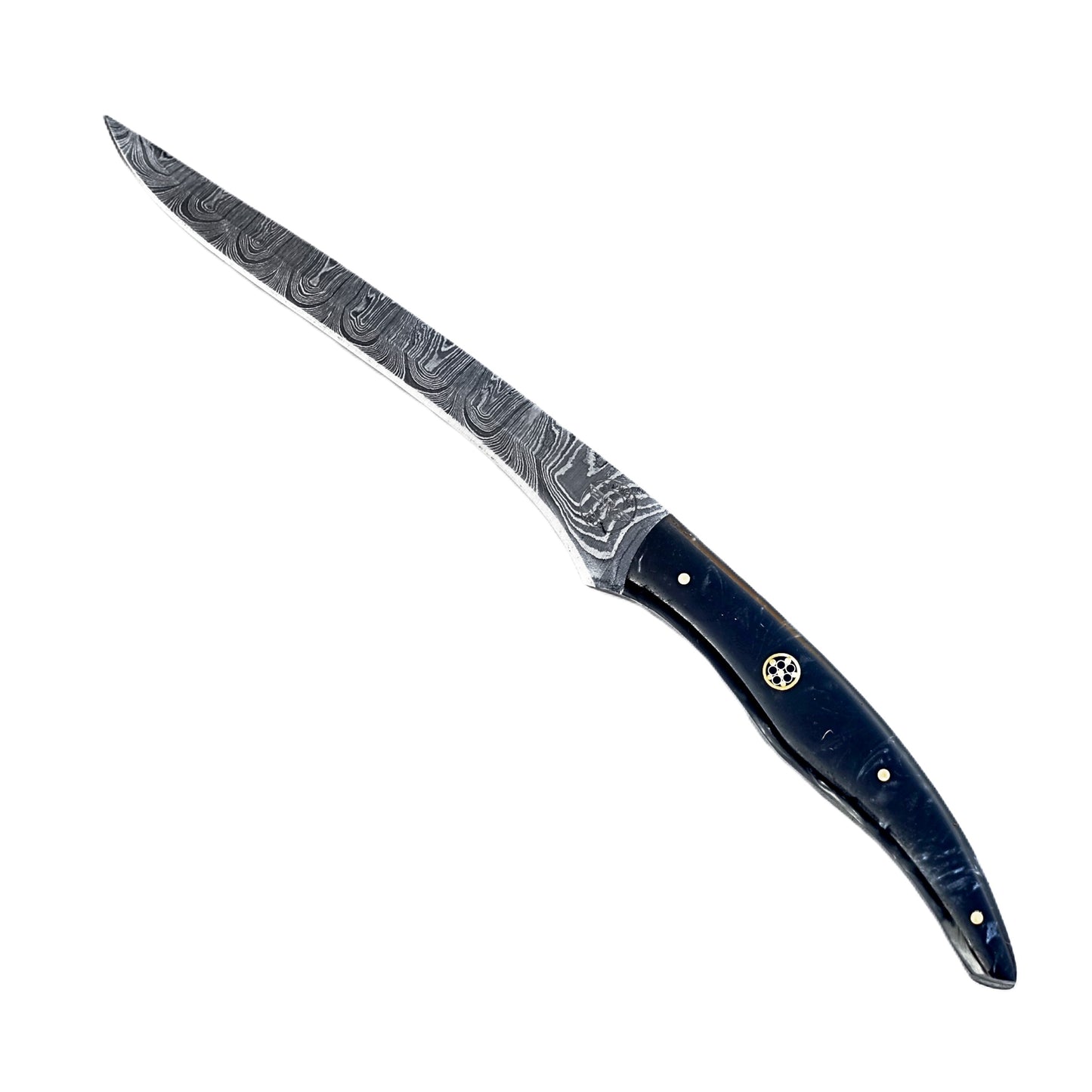 Fillet knife by Ruddock Bros with resin handle and Damascus steel blade