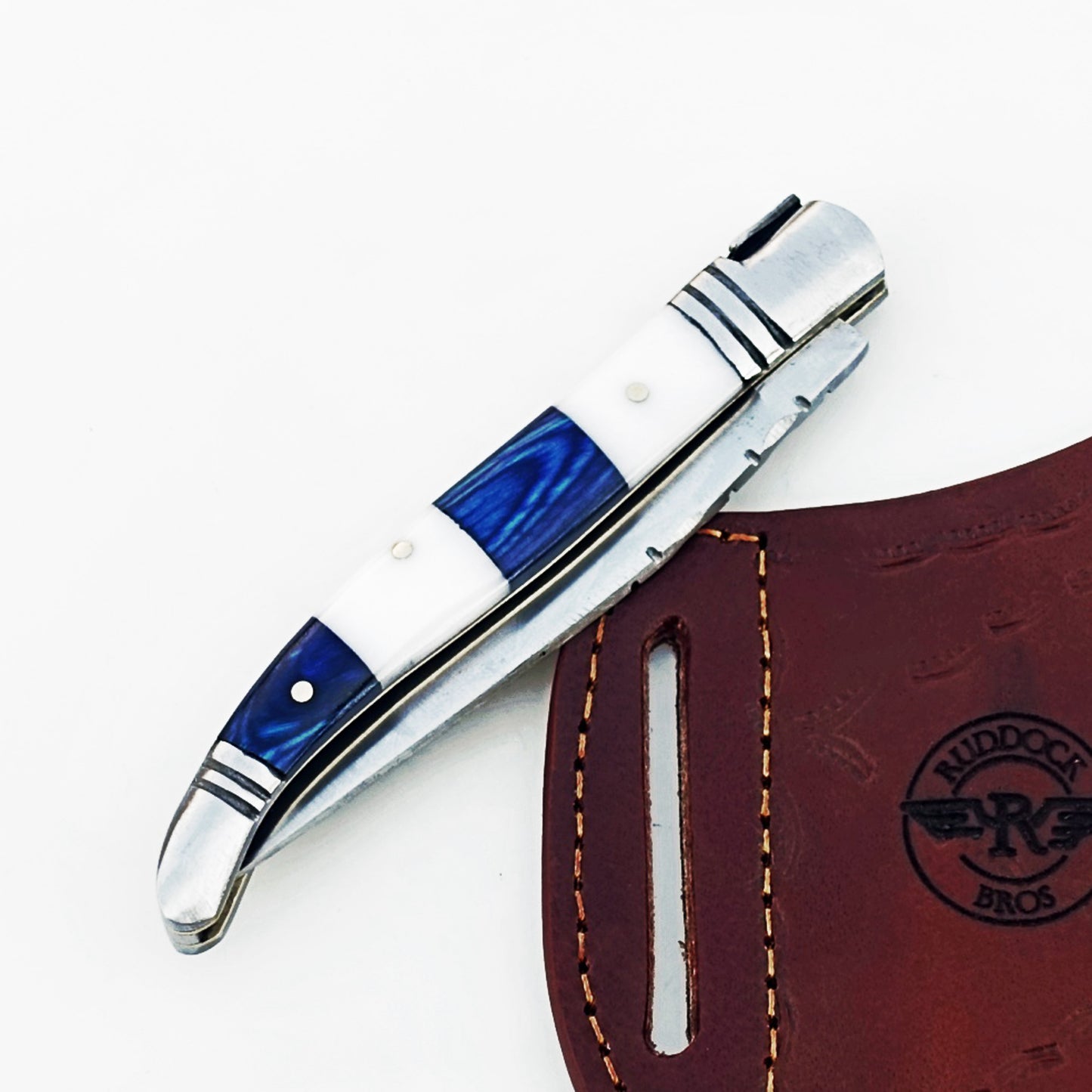 Ruddock Bros - The Blue White Monsignor Folding Knife - Stainless Steel