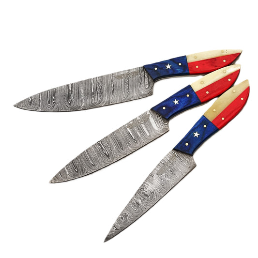 Ruddock Bros - Lone Star 3 Piece Chef Set - Damascus Steel
