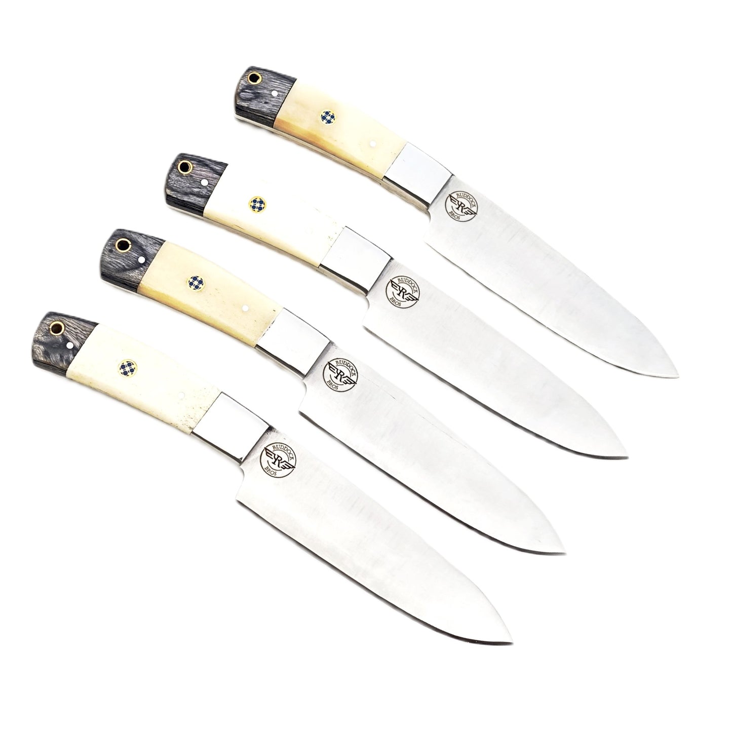 Ruddock Bros 4 piece steak knife set with natural horn and hardwood handle and stainless steel blade Ruddock El Paso Texas