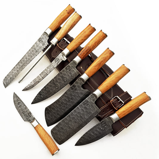 Ruddock Bros - Olive Wood Chef Knife Set - Damascus Steel