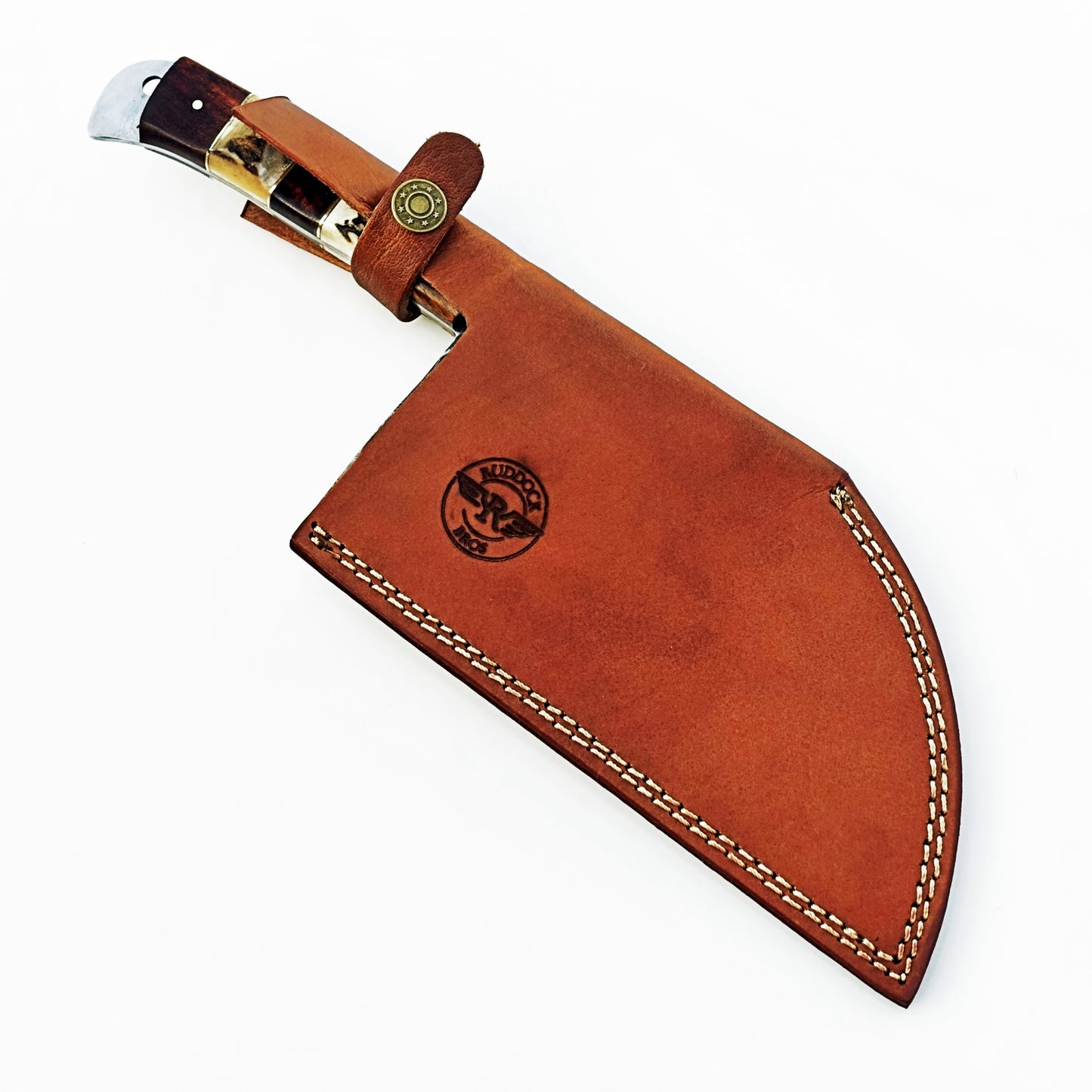 Serbian cleaver in Damascus steel with horn bone and wood handle by Ruddock Bros