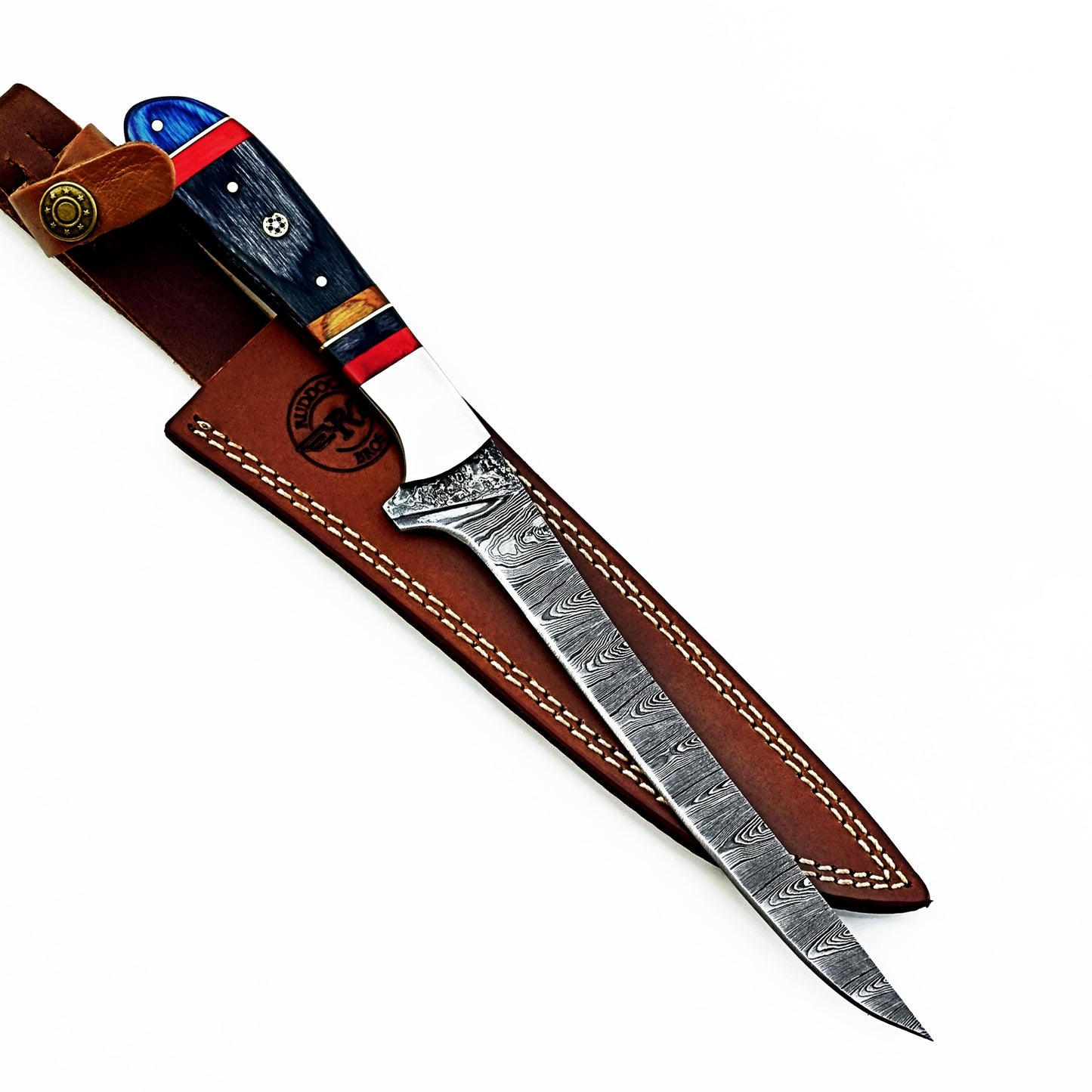 Damascus steel fillet knife by Ruddock Bros with hardwood handle