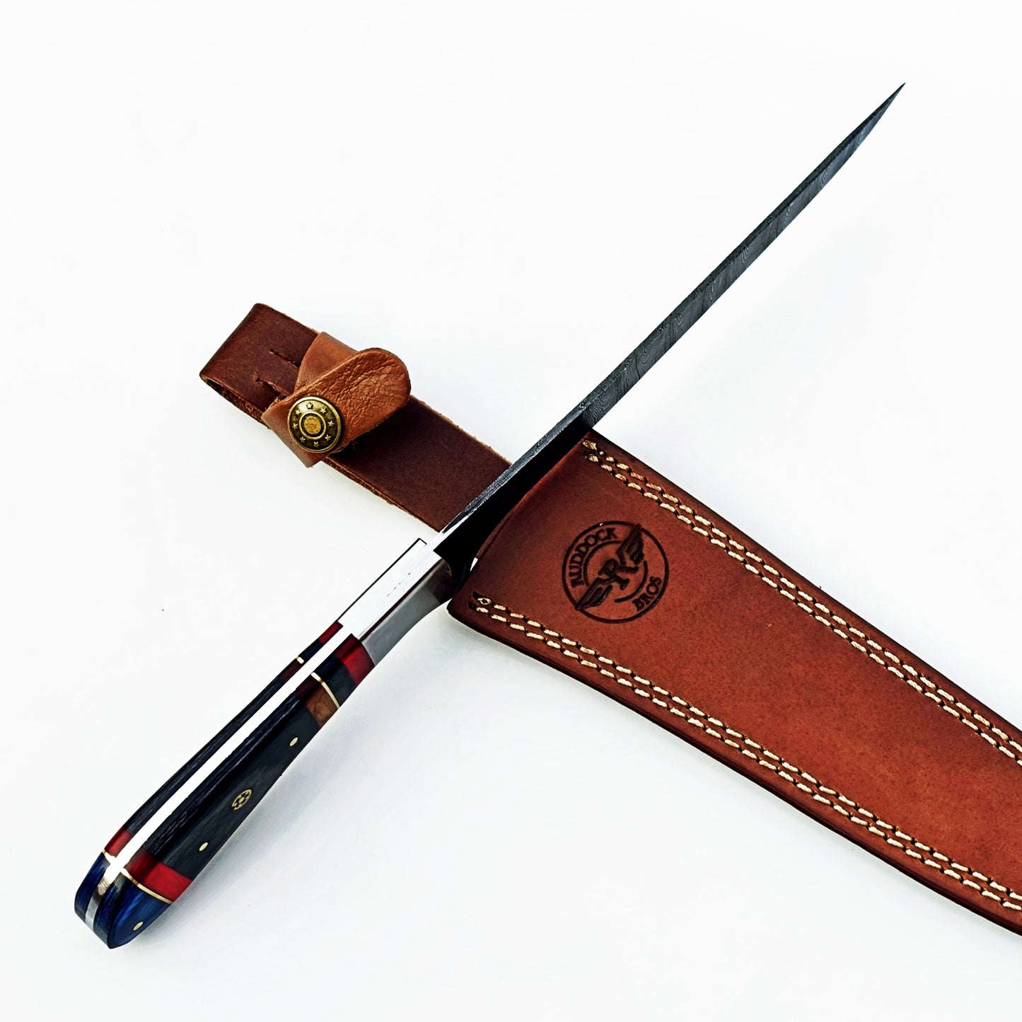 Damascus steel fillet knife by Ruddock Bros with hardwood handle