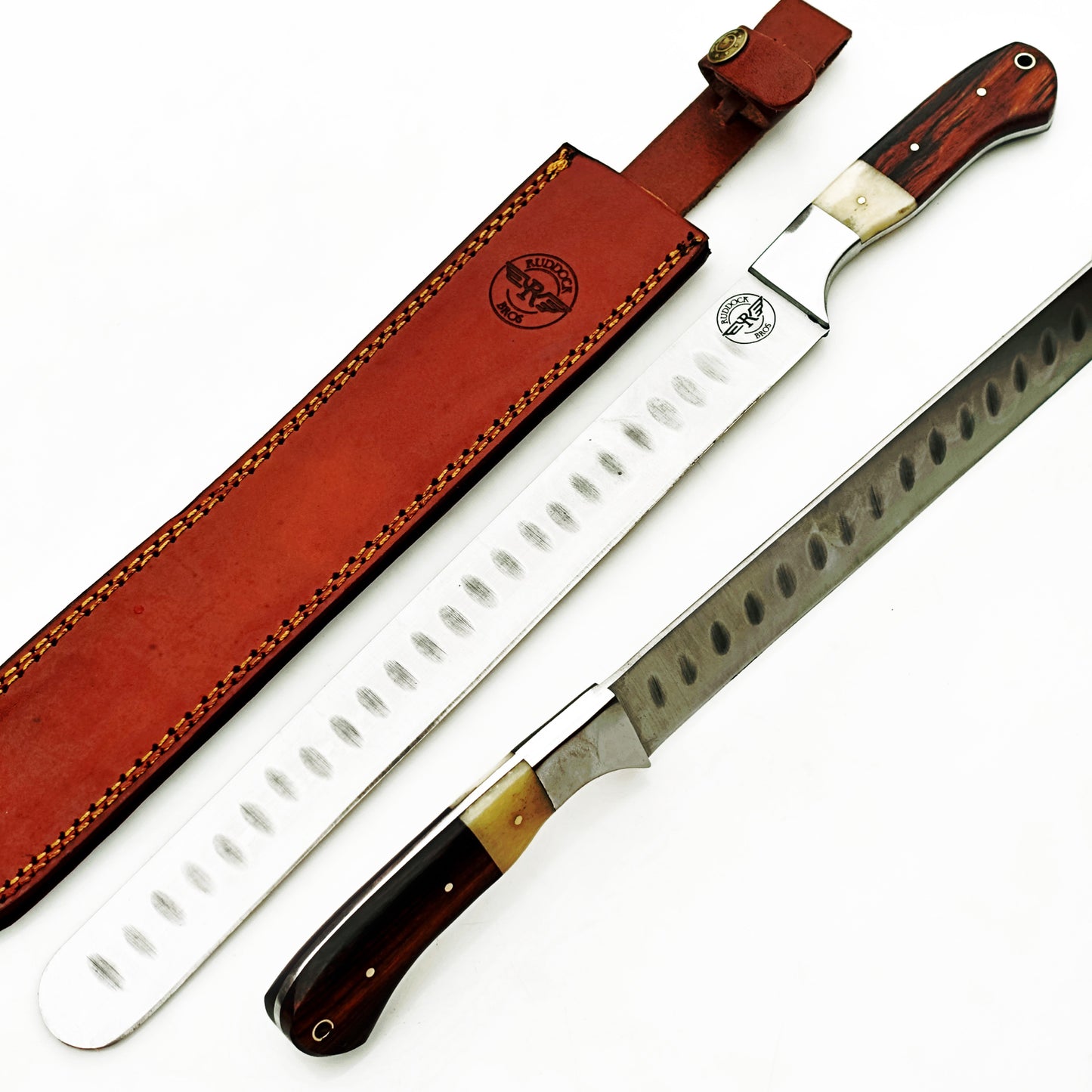 Ruddock Bros - Walnut and Bone Handle Brisket Knife - Stainless Steel - 17" Overall Length