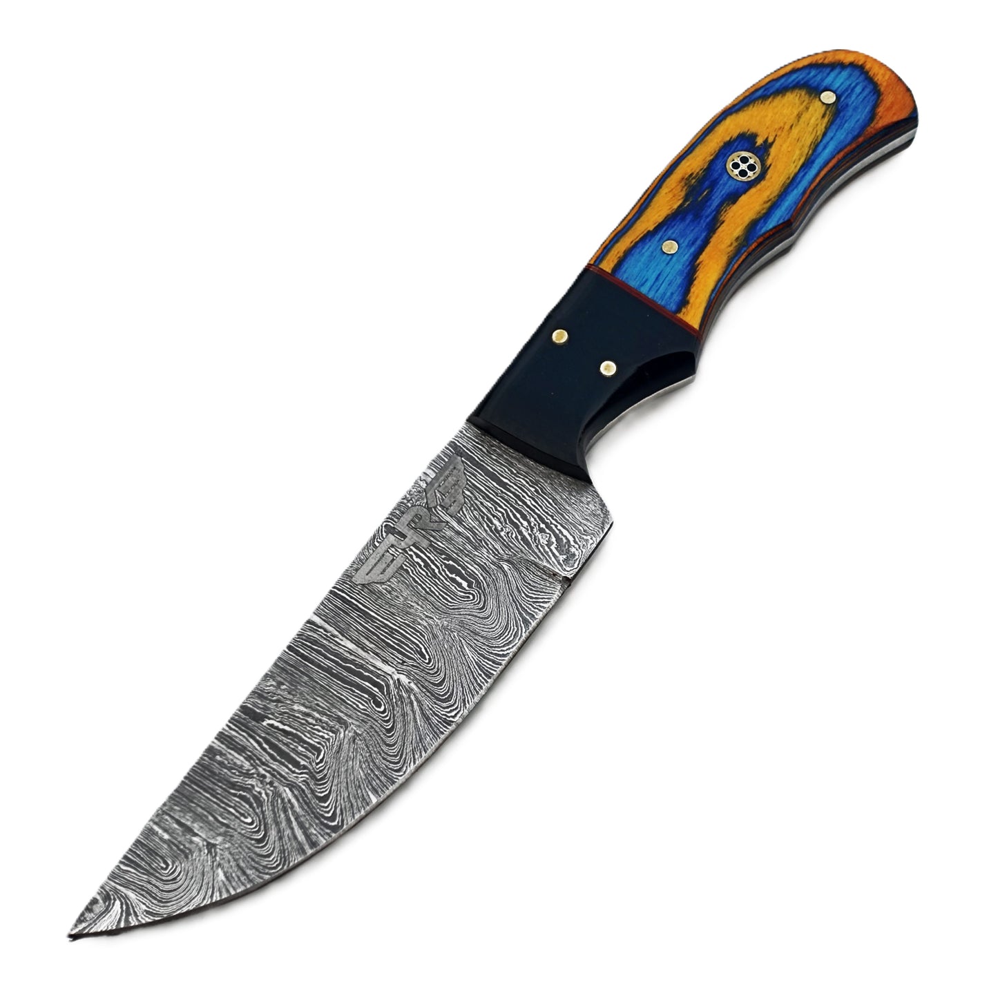 Ruddock Bros steak knife with Damascus steel with colorful hardwood handle