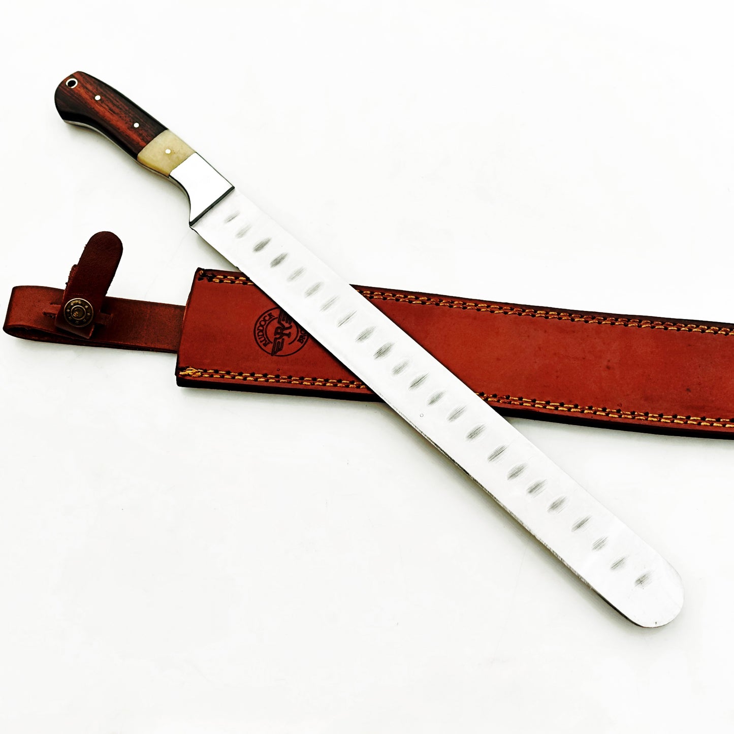 Ruddock Bros - Walnut and Bone Handle Brisket Knife - Stainless Steel - 17" Overall Length