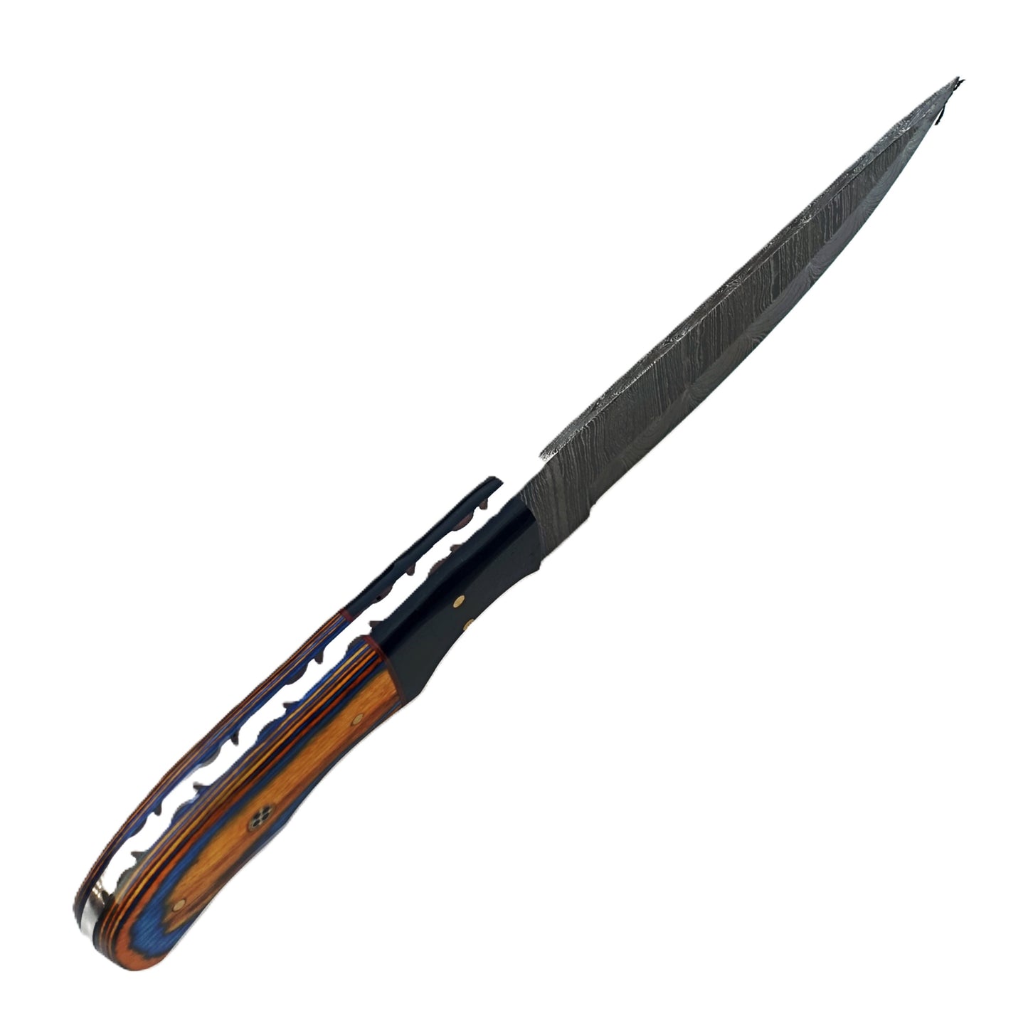 Ruddock Bros steak knife with Damascus steel with colorful hardwood handle