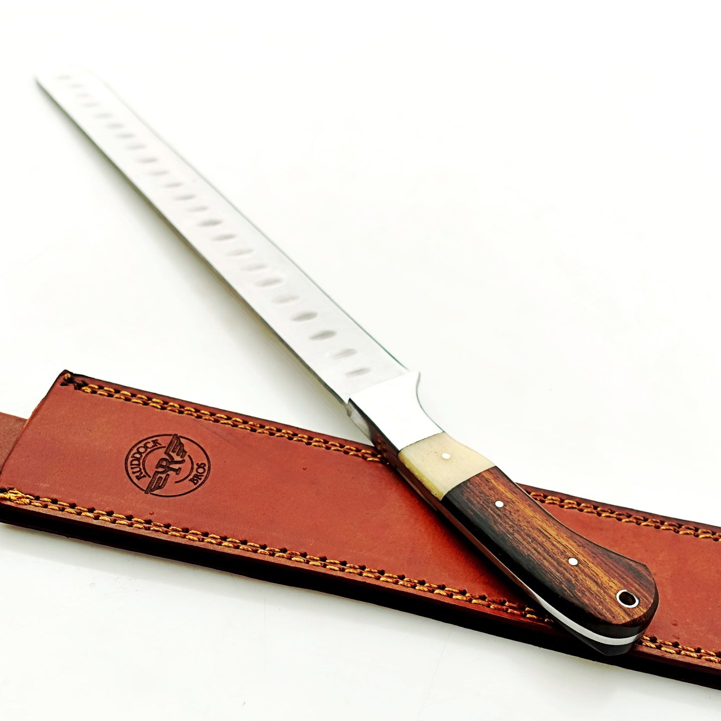 Ruddock Bros - Walnut and Bone Handle Brisket Knife - Stainless Steel - 17" Overall Length