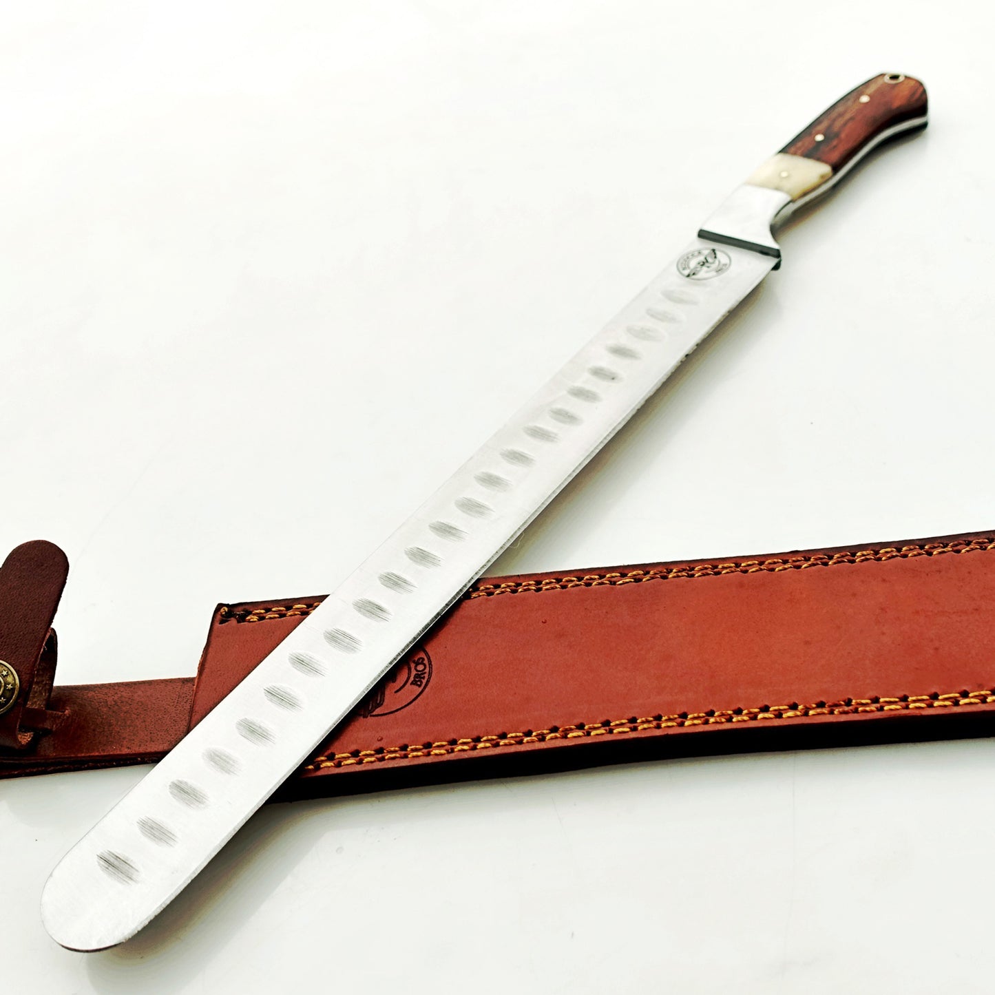 Ruddock Bros - Walnut and Bone Handle Brisket Knife - Stainless Steel - 17" Overall Length