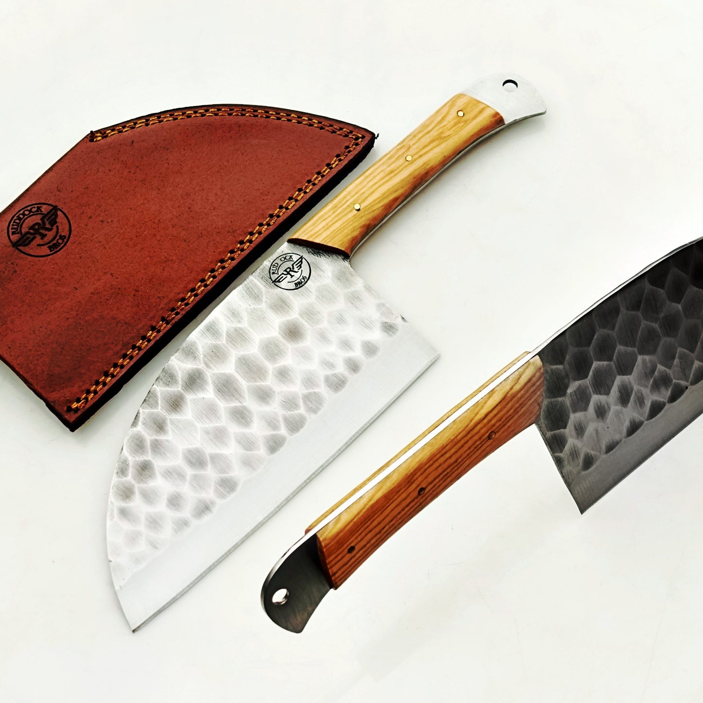 Ruddock Bros - Olivewood Serbian Cleaver - Damascus Steel