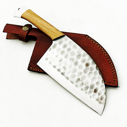 Ruddock Bros - Olivewood Serbian Cleaver - Damascus Steel