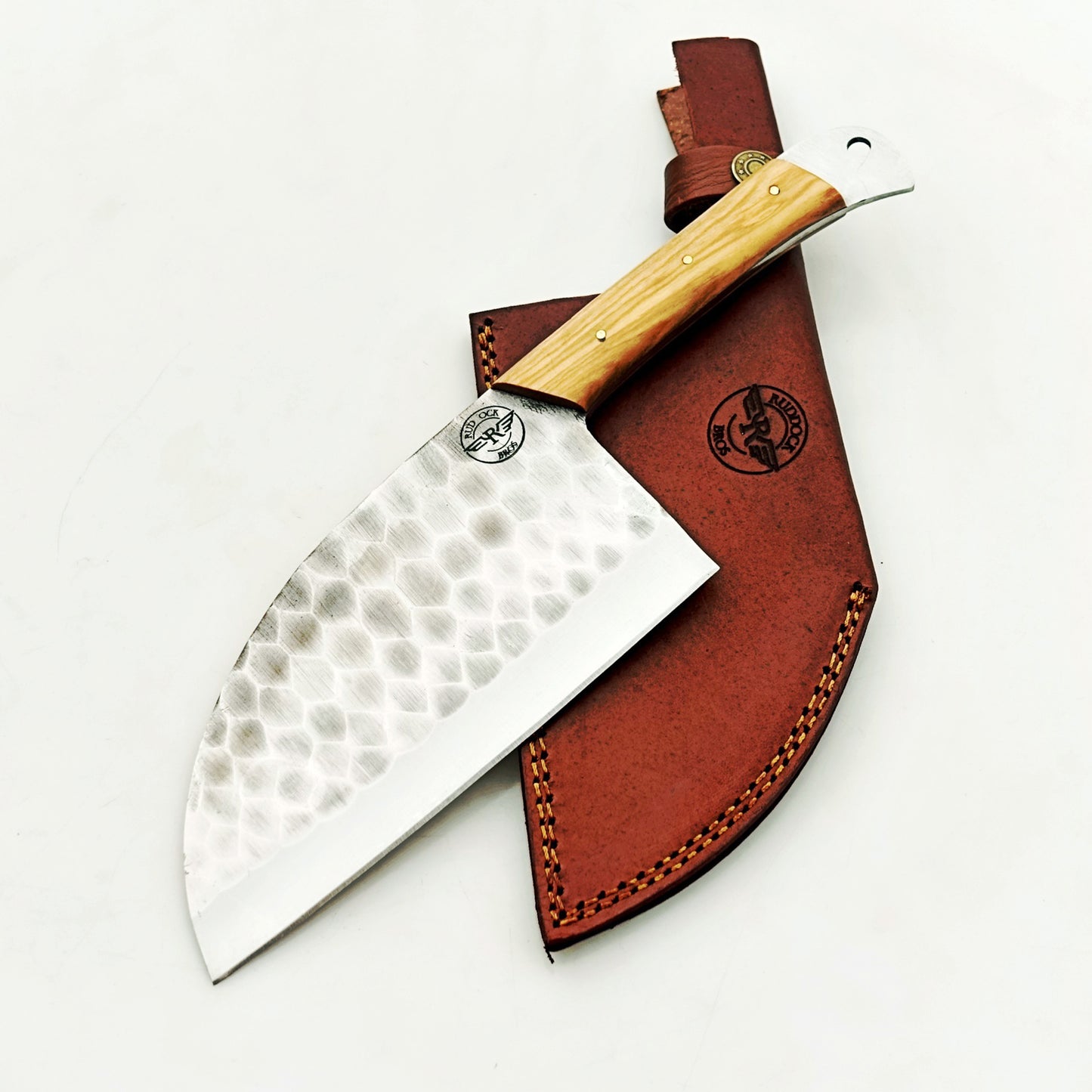 Ruddock Bros - Olivewood Serbian Cleaver - Damascus Steel
