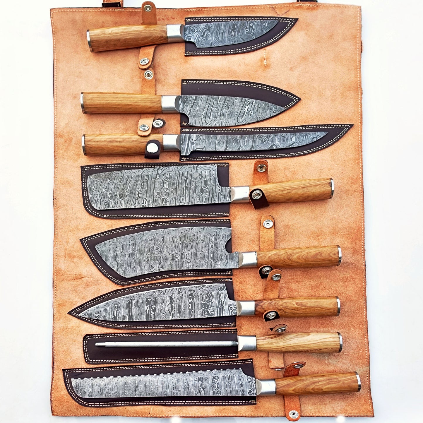 Ruddock Bros - Olive Wood Grilling Knife Set - Damascus Steel