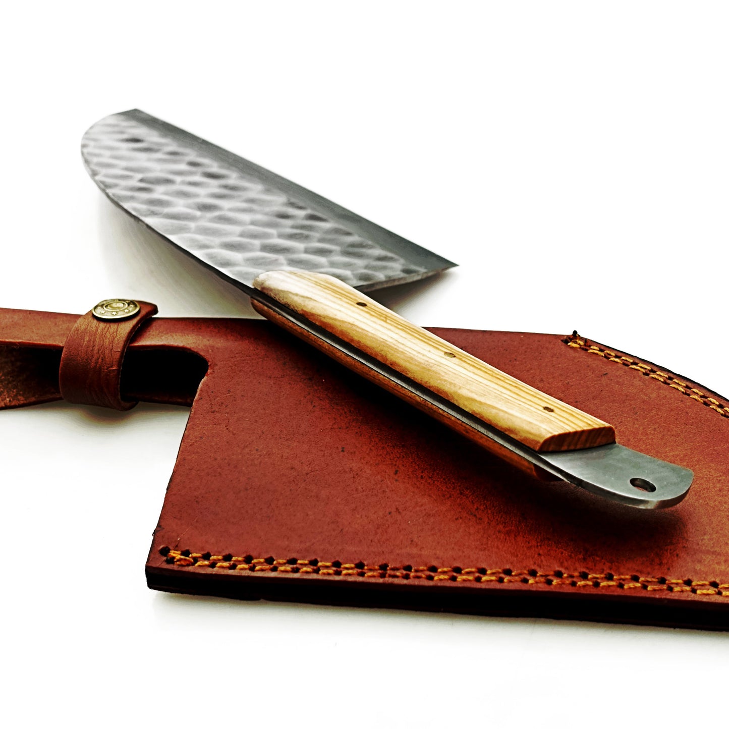 Ruddock Bros - Olivewood Serbian Cleaver - Damascus Steel