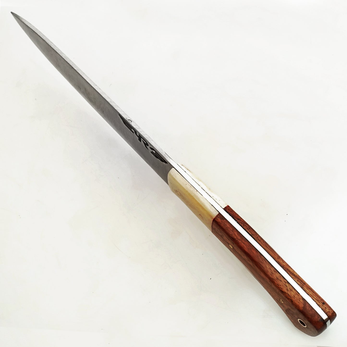 Stainless Steel Chef knife with hardwood and bone handle by Ruddock Bros El Paso Texas USA Ruddock Shirt