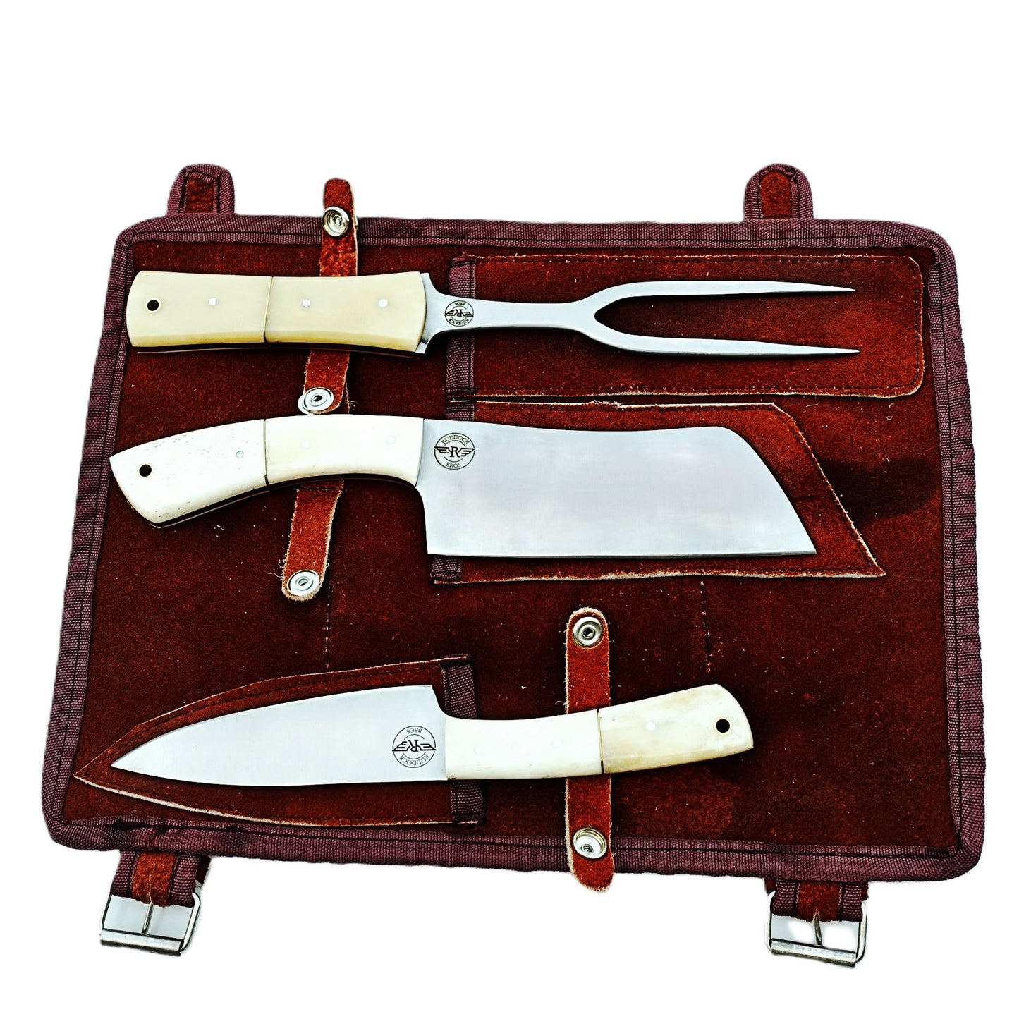 Ruddock Bros 3 piece carving set with natural bone handles and stainless Steel blades Ruddock El Paso Texas