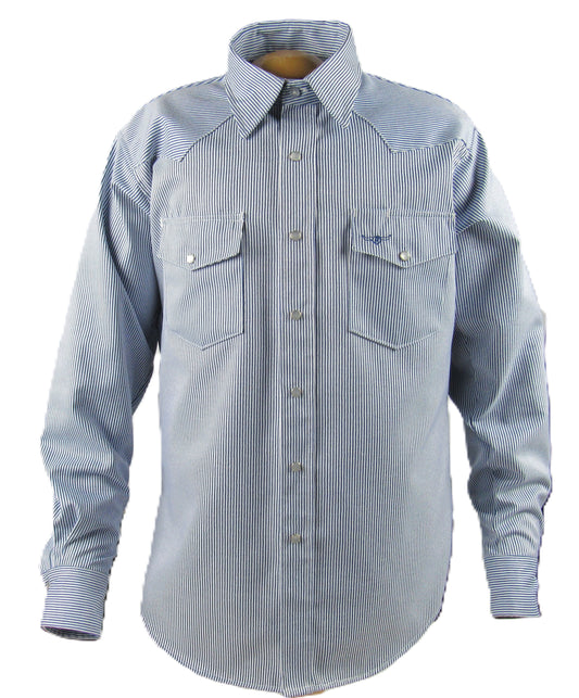 Clearance - Flying R Ranchwear - Denim Hickory Stripe - Blue & White - Long Sleeve