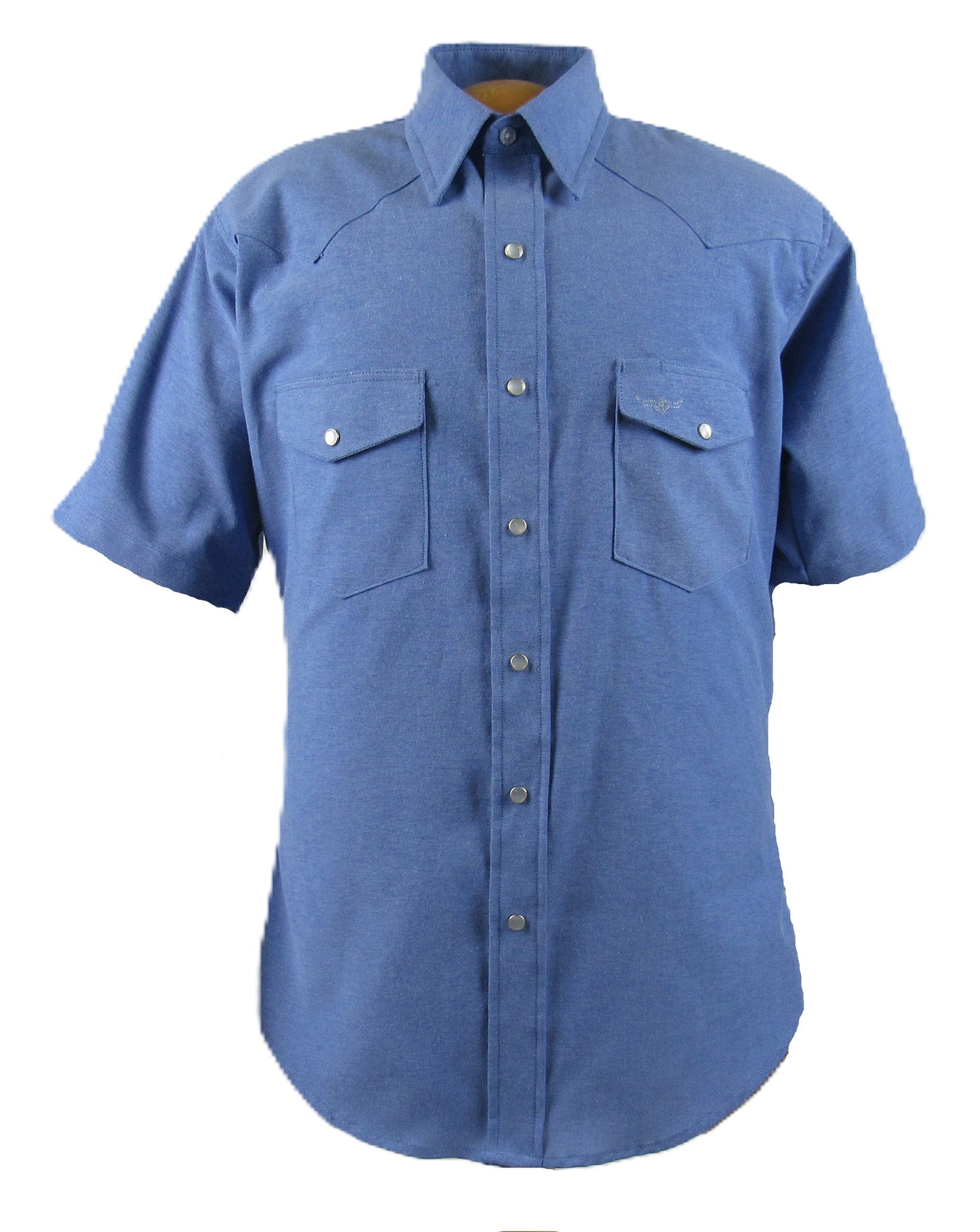 Ocean Blue poplin solid short sleeve snap shirt by Flying R Ranchwear Made in USA ~ American Made Ruddock Shirts