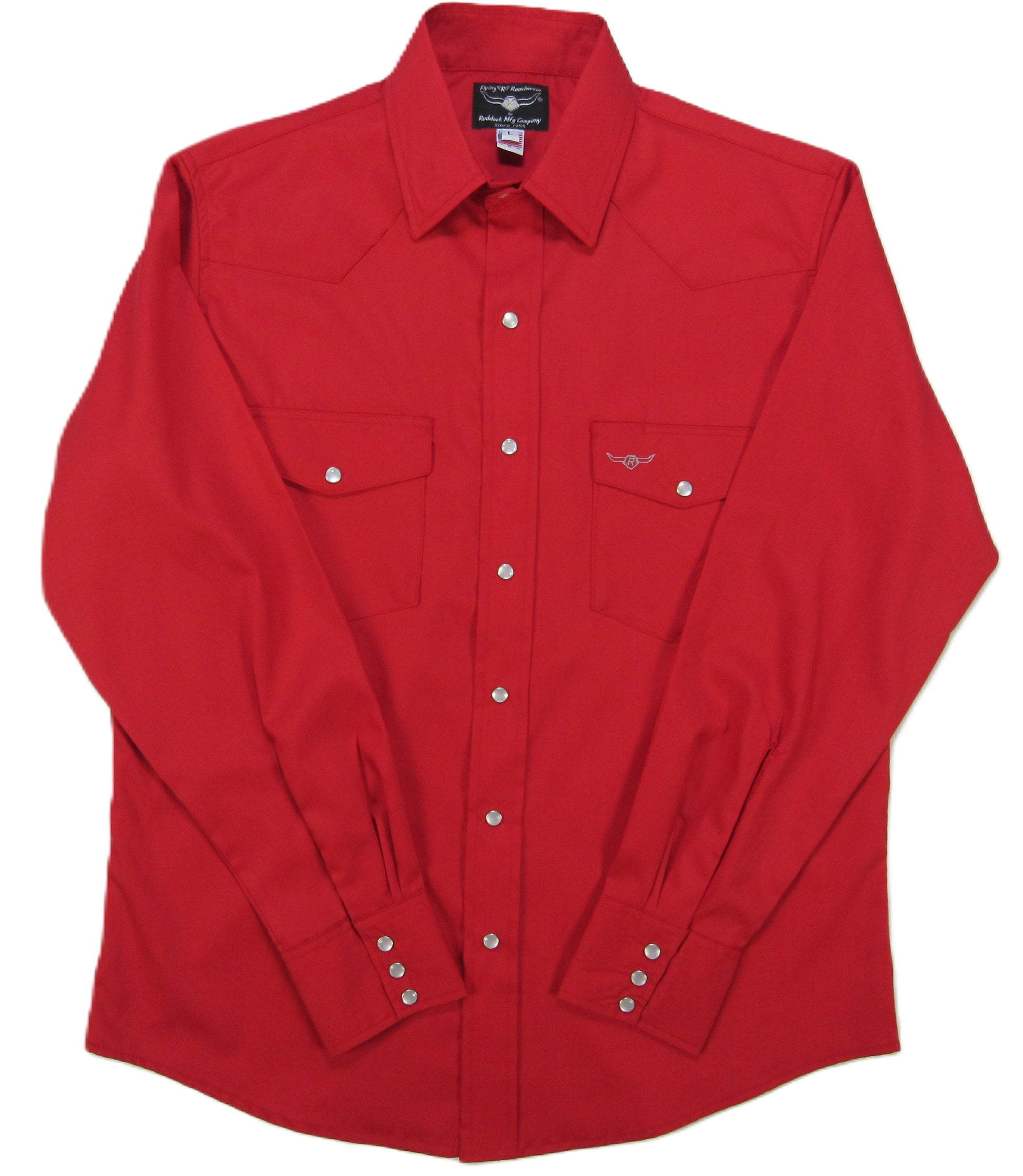Bright Red Solid long sleeve snap shirt by Flying R Ranchwear Made in USA ~ American Made Ruddock Shirts