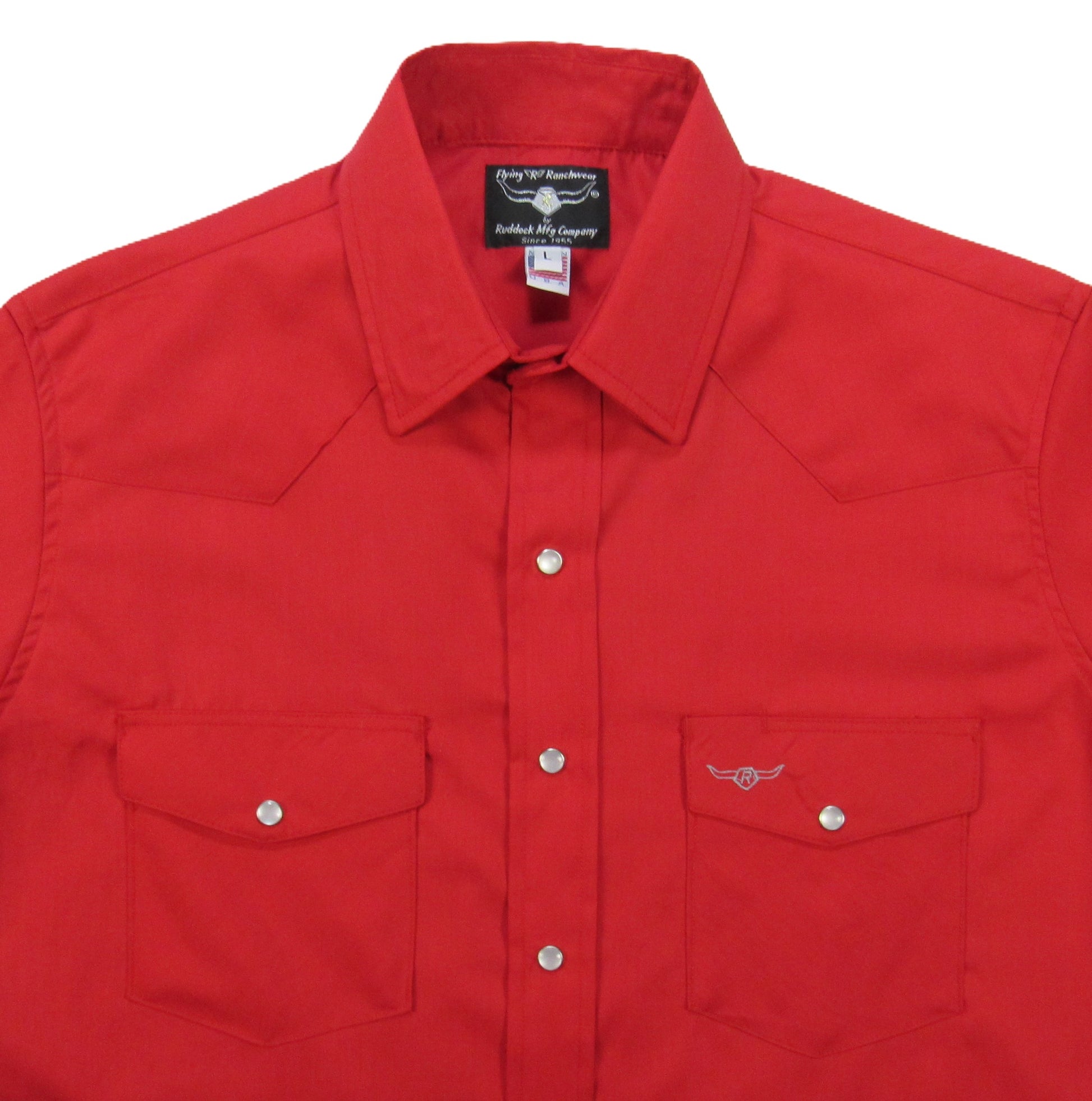 Bright Red Solid long sleeve snap shirt by Flying R Ranchwear Made in USA ~ American Made Ruddock Shirts