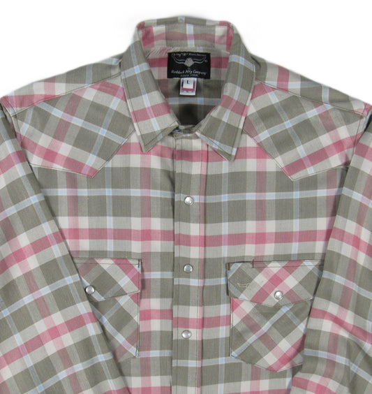Olive and Coral Primo Plaid long sleeve snap shirt by Flying R Ranchwear Made in USA ~ American Made Ruddock Shirts