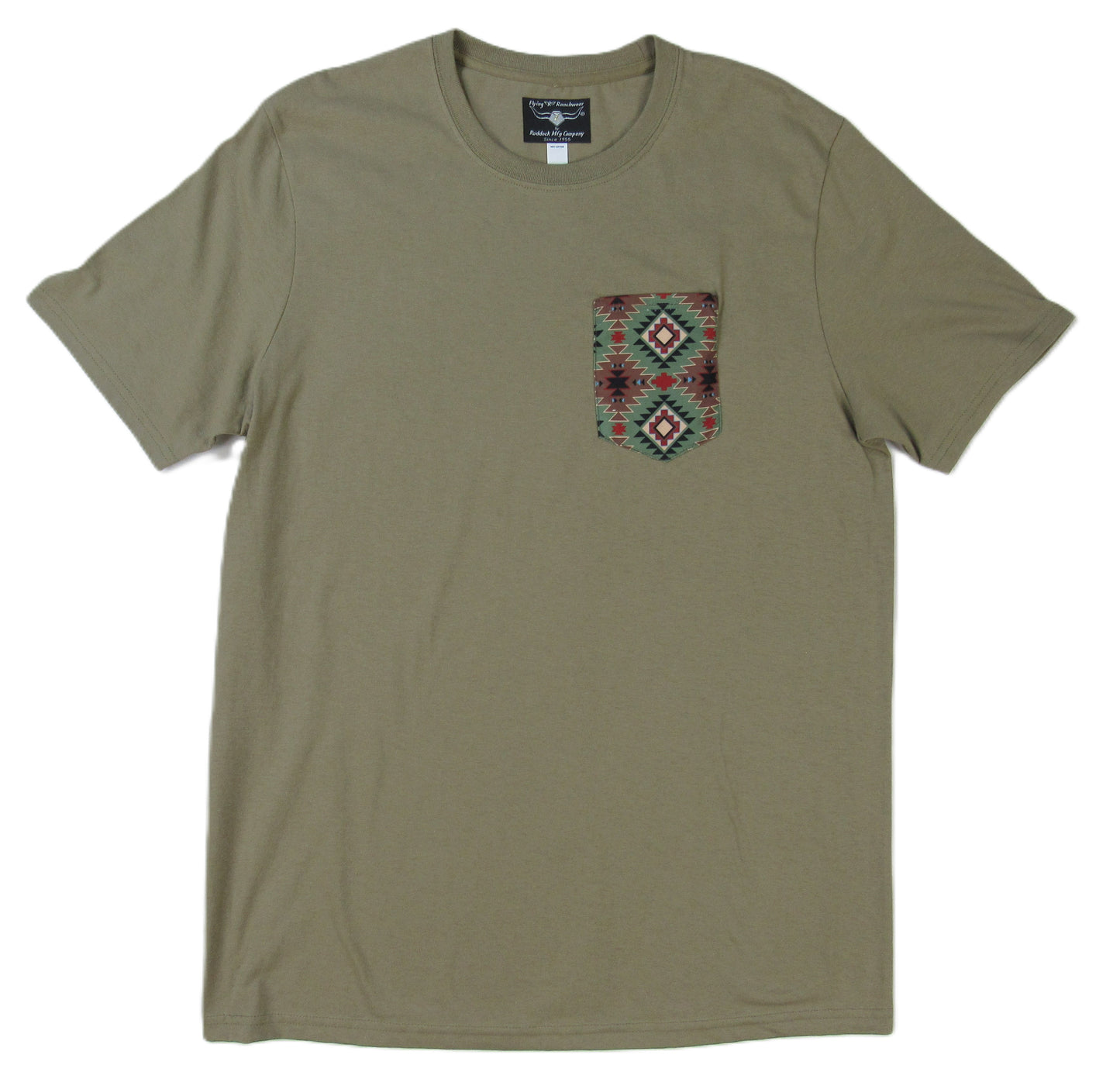 Flying R Ranchwear - Khaki with Southwest Print - Pocket T-shirt - Made in USA