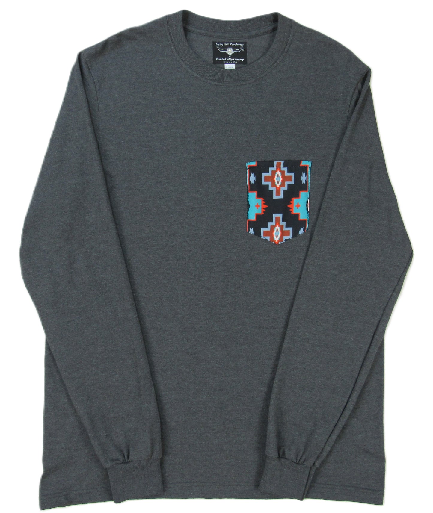 Flying R Ranchwear - Gray Heather with Southwest Print - Long Sleeve - Pocket T-shirt - Made in USA