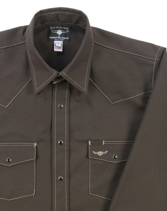 Flying R Ranchwear - Rigid Canvas Chore Shirt - Mocha Brown - Long Sleeve - Snaps