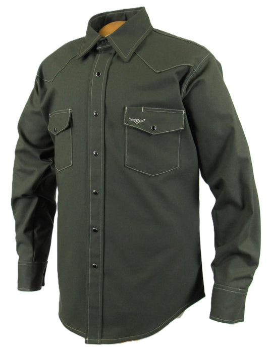 Flying R Ranchwear - Rigid Canvas Chore Shirt - Hunter Green - Long Sleeve - Snaps