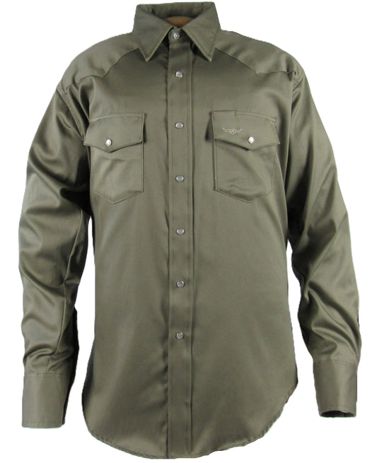 Flying R Ranchwear - Prairie Twill Solid - Safari Green - Long Sleeve - Snaps - Classic Fit