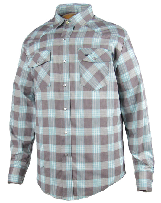 Flying R Ranchwear - Feather Plaids - Brown & Turquoise - Long Sleeve - NEW FIT